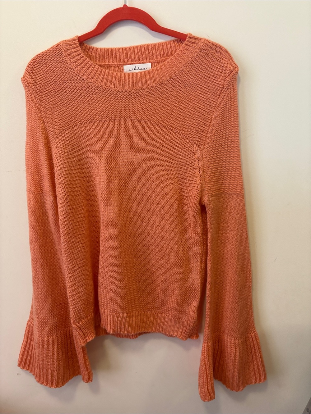 Aiblee Light knit coral sweater with bell sleeves